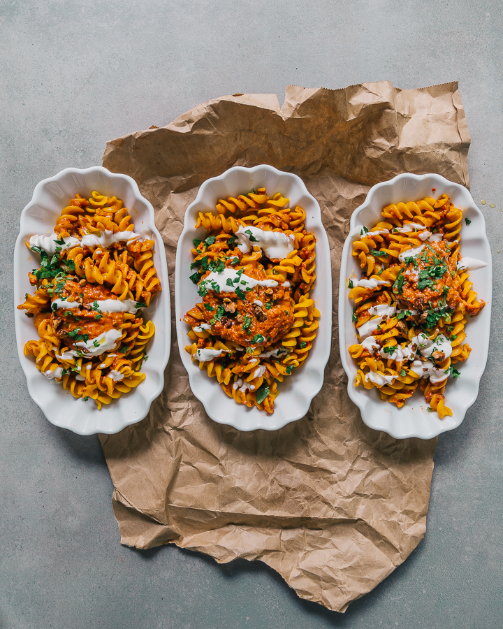 The Hungry Warrior - RED LENTIL PASTA + TURKISH RED PEPPER PESTO