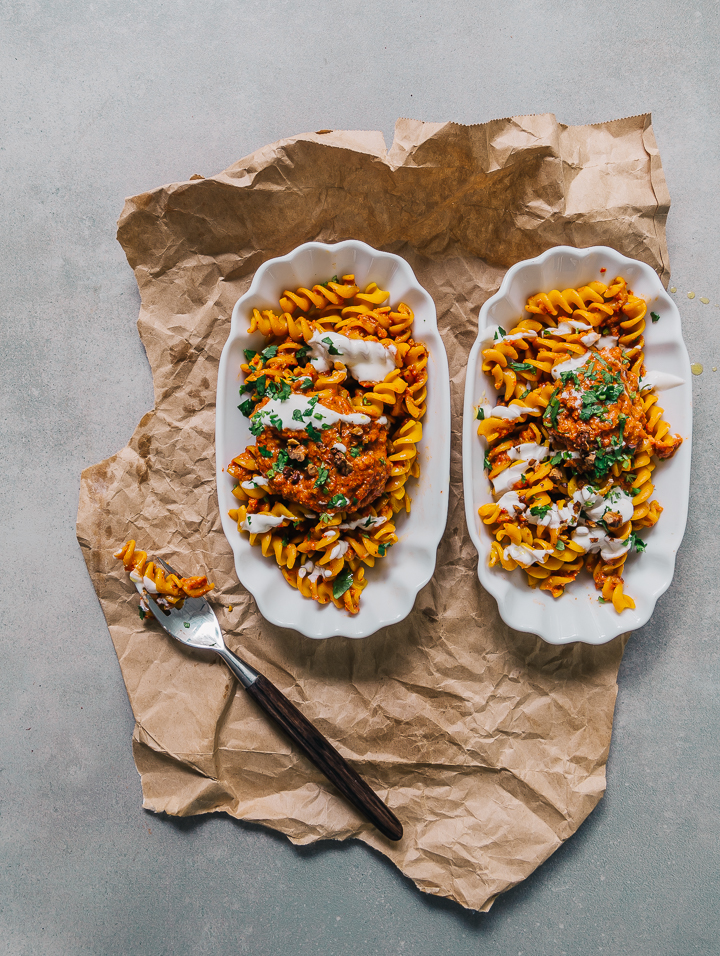 The Hungry Warrior - RED LENTIL PASTA + TURKISH RED PEPPER PESTO