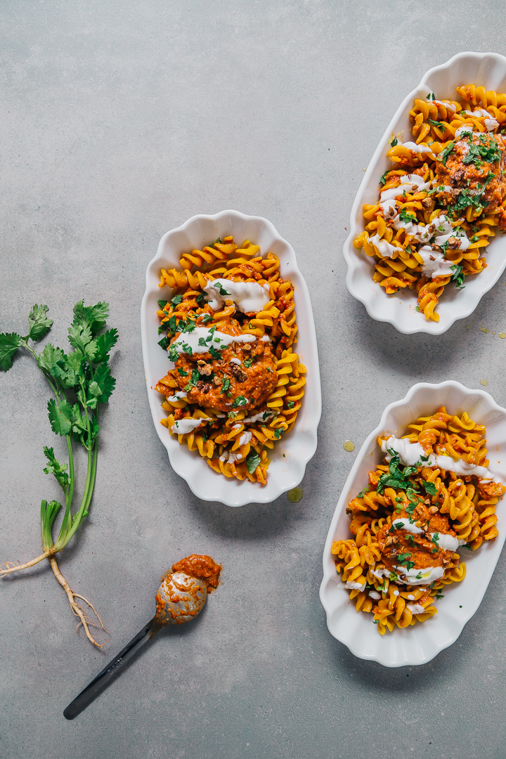 The Hungry Warrior - RED LENTIL PASTA + TURKISH RED PEPPER PESTO